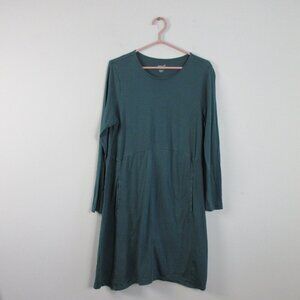 Pure Jill Dipped Hem Swing Dress M Green Pima Cotton Modal Midi Lounge 312